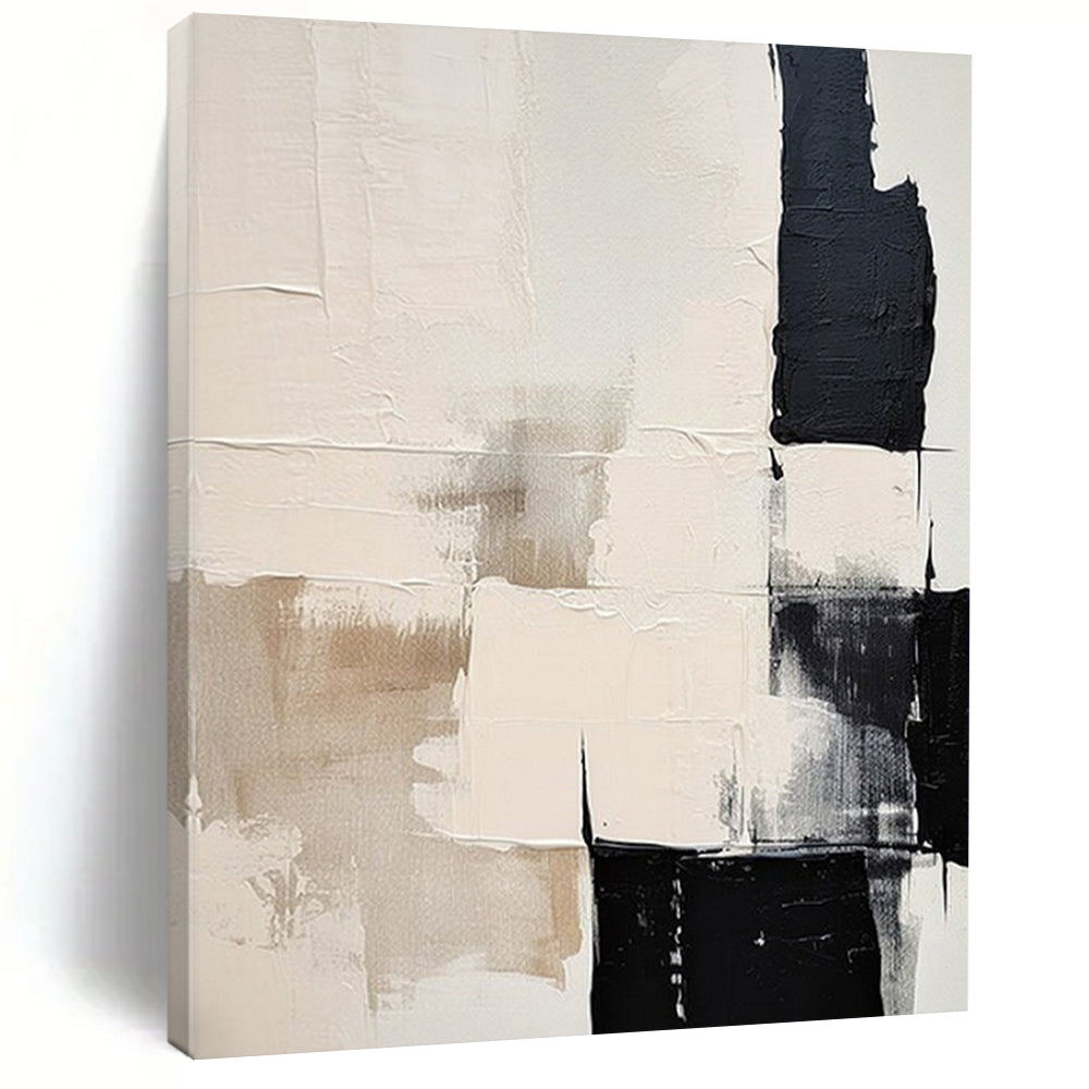 Beige, Black, and White Textured, "Soft Geometry" – Textured Abstract Painting On Canvas PS0978