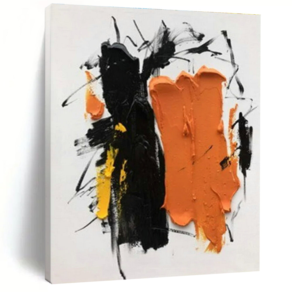 “Black - Orange - Yellow Abstract” - Black, Orange, Yellow Abstract Expressionist Painting PS0607