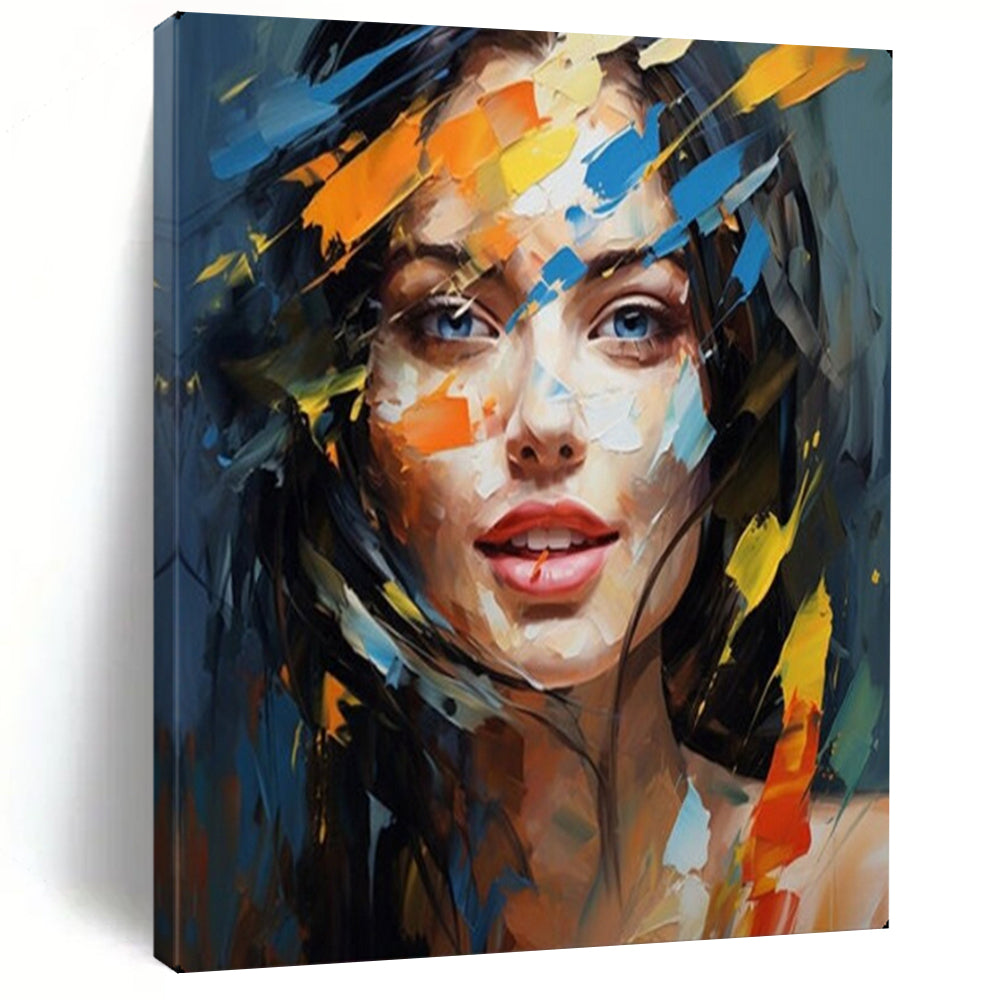 Color - Splashed Female Portrait, Abstract Expressionism like Pollock, Portrait Painting On Canvas PT2126