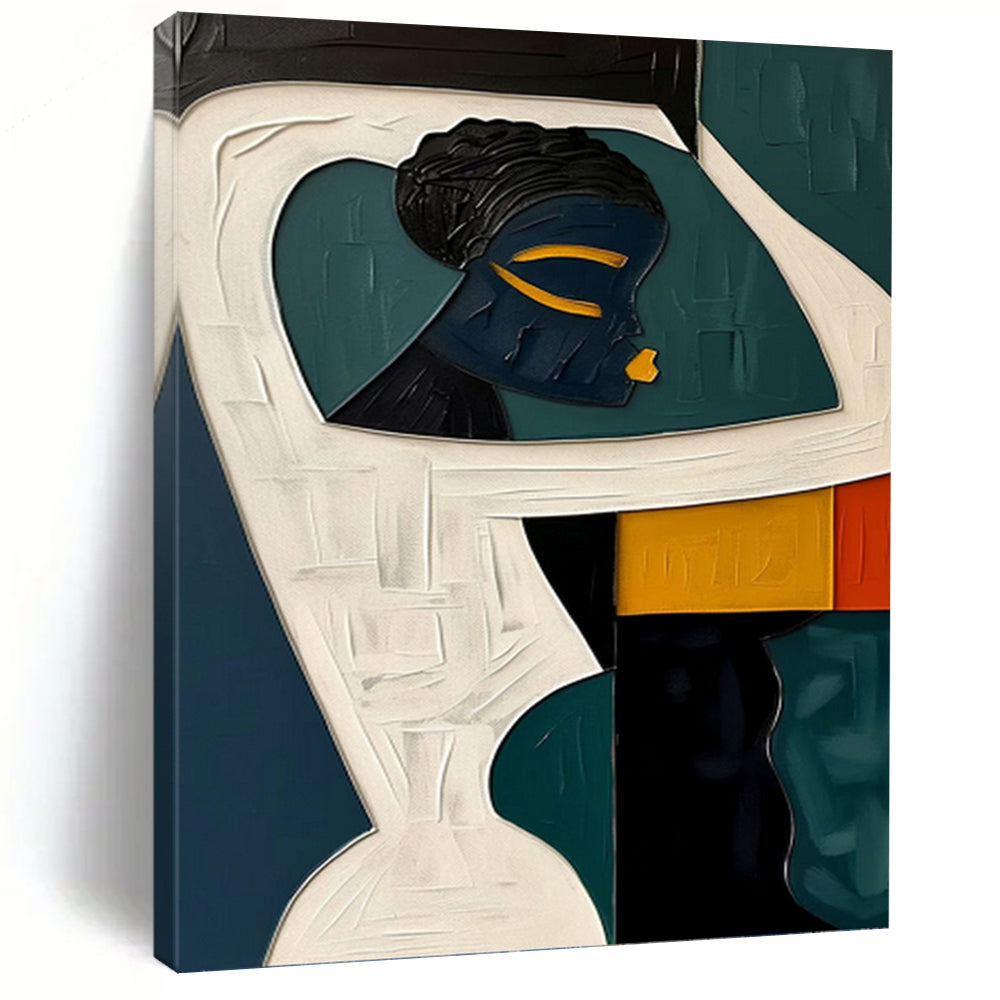 “Cubist Figure in Color” - Modern, Geometric Portrait Painting On Canvas PT1471
