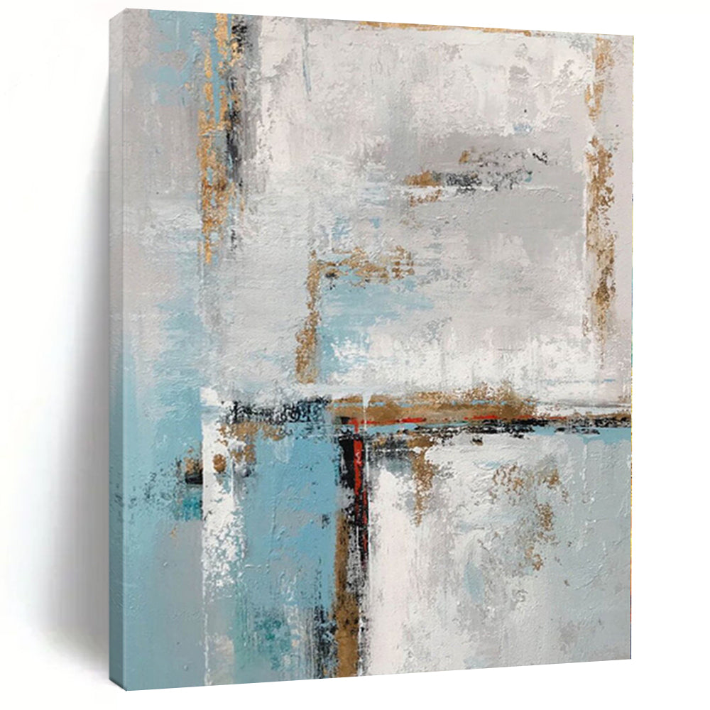 “Blue - Grey - Gold Abstract Geometric Forms” Painting On Canvas PS0375