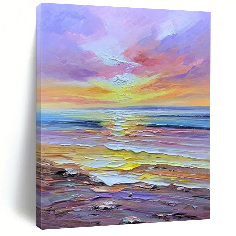 “Colorful Sunset Beach - Vivid Hues & Coastal Scene” Painting On Canvas DS261