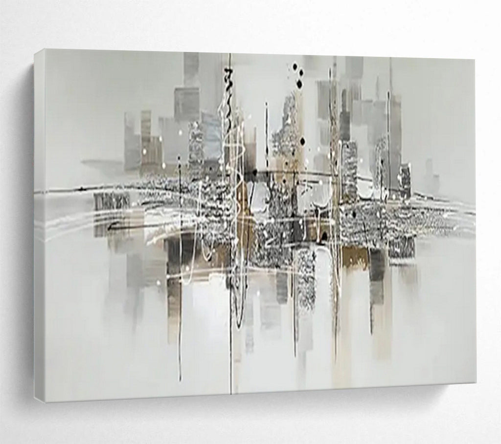 “Monochrome Lines & City Silhouettes” - Abstract Urban - Painting On Canvas PT1690