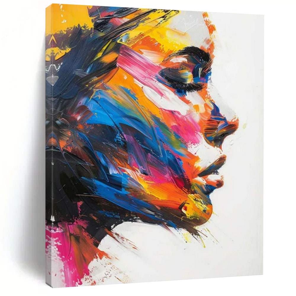 “Colorful Abstract Female Profile” - Expressionist Portrait Painting On Canvas PT2243