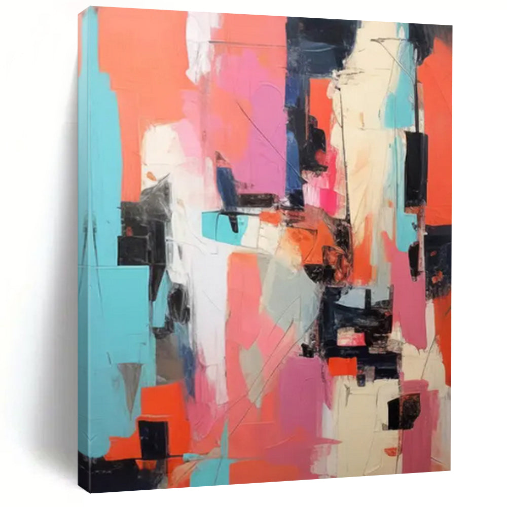 “Vibrant Blocks” - Colorful Cubist - Style Composition Painting On Canvas DS127