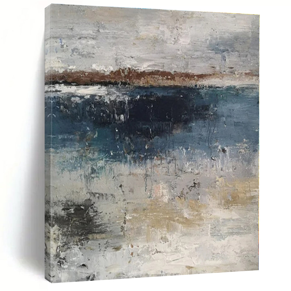 Gray, Blue, Brown with Abstract Coastal Hues "Coastal Mist" Abstract Painting On Canvas PS1319