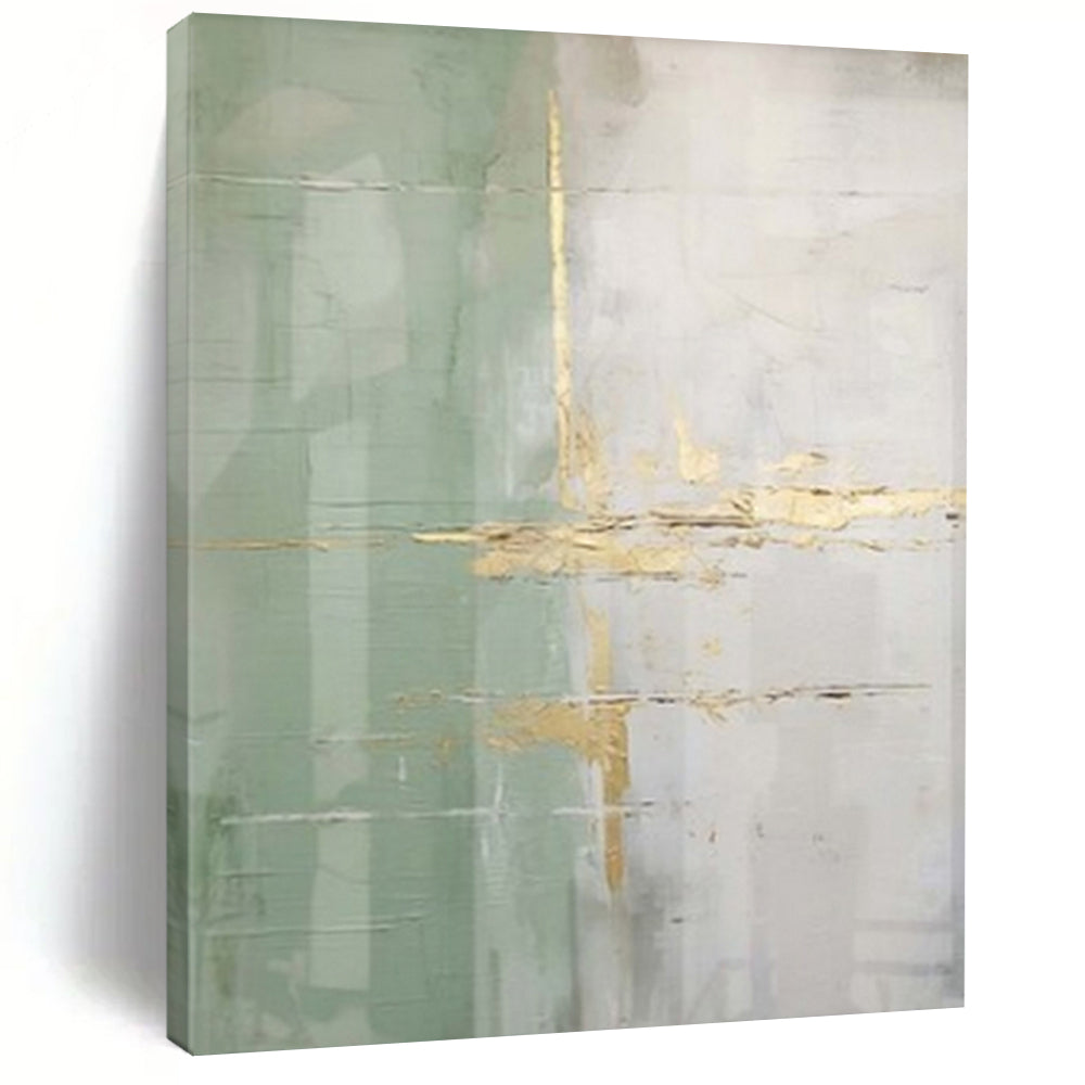 Green and Gold, "Gilded Lines" – Abstract Textured Painting On Canvas PS1043