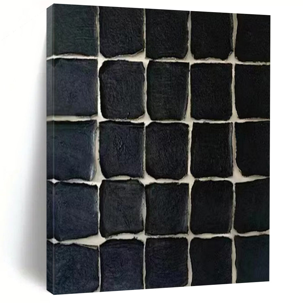 Grid of Textured Black Squares "Monochrome Mosaic" Relief Sculpture On Canvas PS1072