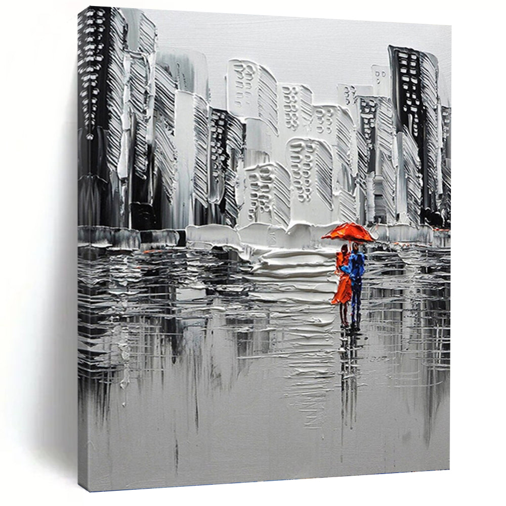 “Monochrome City Lovers” - Urban, Romantic - Styled Painting On Canvas PT1600