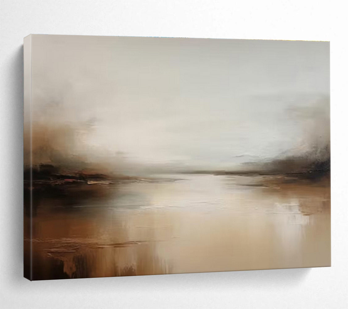 Muted River Landscape in Browns and Grays - Atmospheric Landscape Painting On Canvas DKS321