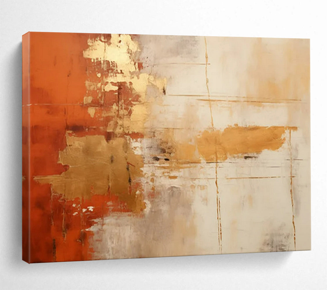 “Orange - Gold - Gray Abstract Fusion” - Warm - Tone Abstract Painting On Canvas PT1571