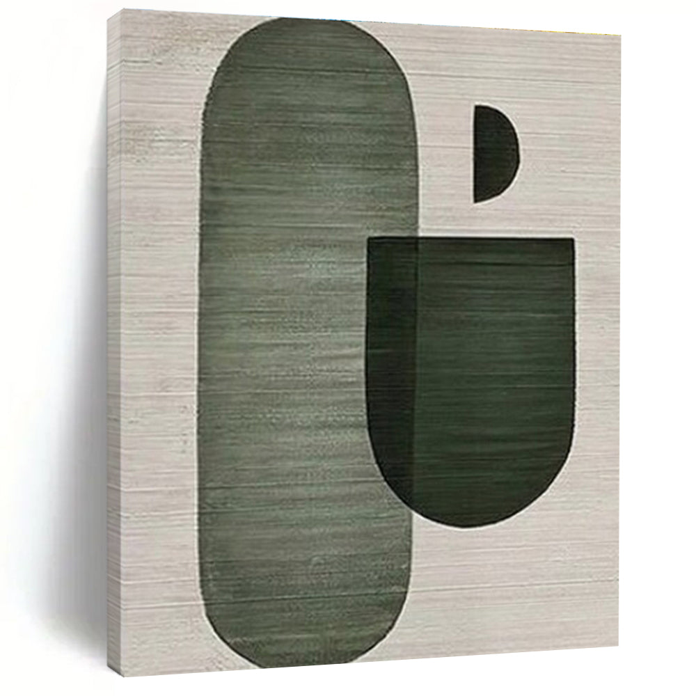 “Green - Gray Geometric Forms” - Green, Gray Abstract Geometric Painting On Canvas PS0675