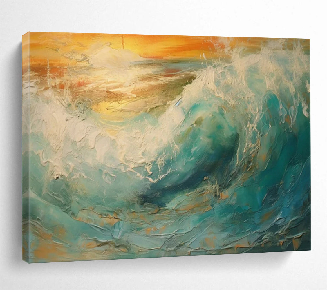 “Textured Ocean Wave at Sunset” Impasto Seascape Painting On Canvas PT1801