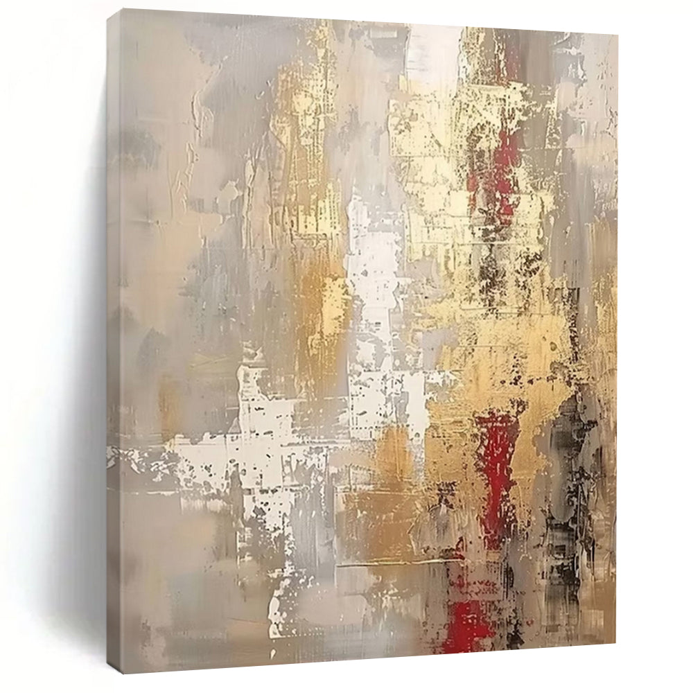 Gray, Gold, White, and Red, "Gilded Ruins" – Abstract Painting On Canvas PS1017