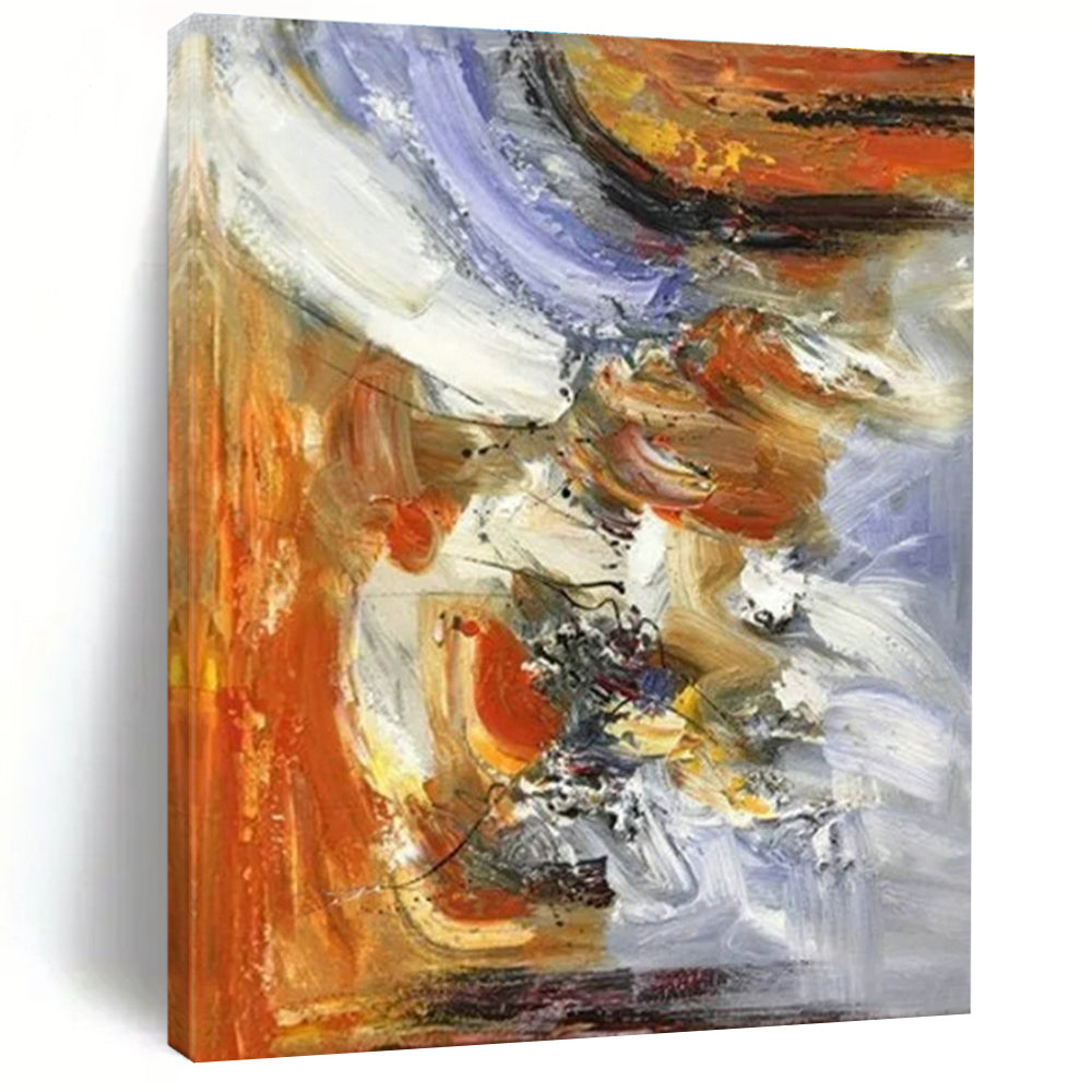 “Colorful Abstract Chaos” - Multicolor, Orange, Purple Abstract Dynamic Painting On Canvas PS0619