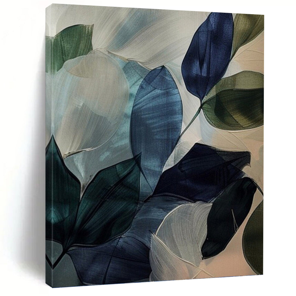 “Translucent Leaves: Blue - Green Botanical Art” - Delicate Nature Painting On Canvas PT0972