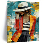 “Stylish Woman in Colorful Abstract Background” - Pop - Art Inspired Painting On Canvas PT2191
