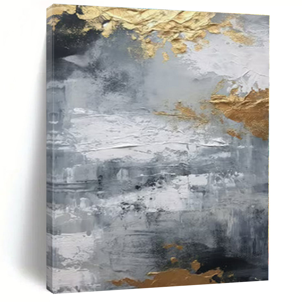 Gray, Gold, White with Textured Abstract "Textured Gilding" Abstract Painting On Canvas PS1261