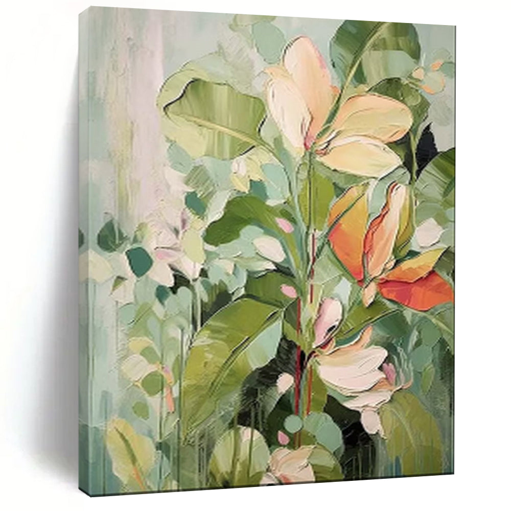 “Soft Green and Pink Floral Abstraction” - Botanical Impressionist Painting On Canvas PT1873