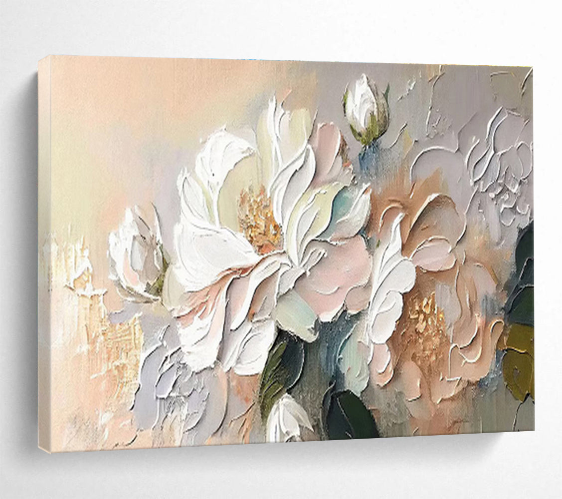 “Soft - Toned Blossom Beauty” - Pastel Floral, Gentle Impasto Flower Painting On Canvas DKS713
