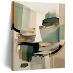 “Green - Gold Abstract Fusion” - Green, Gold, Beige Abstract Geometric Painting On Canvas PS0764