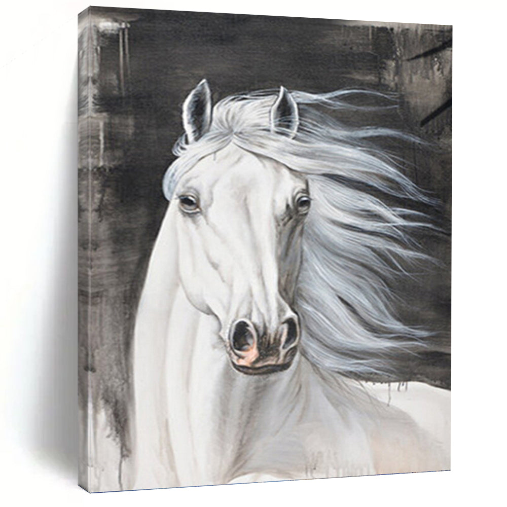 “White Horse Portrait” - Realistic, Equine - Themed Painting On Canvas PT1529