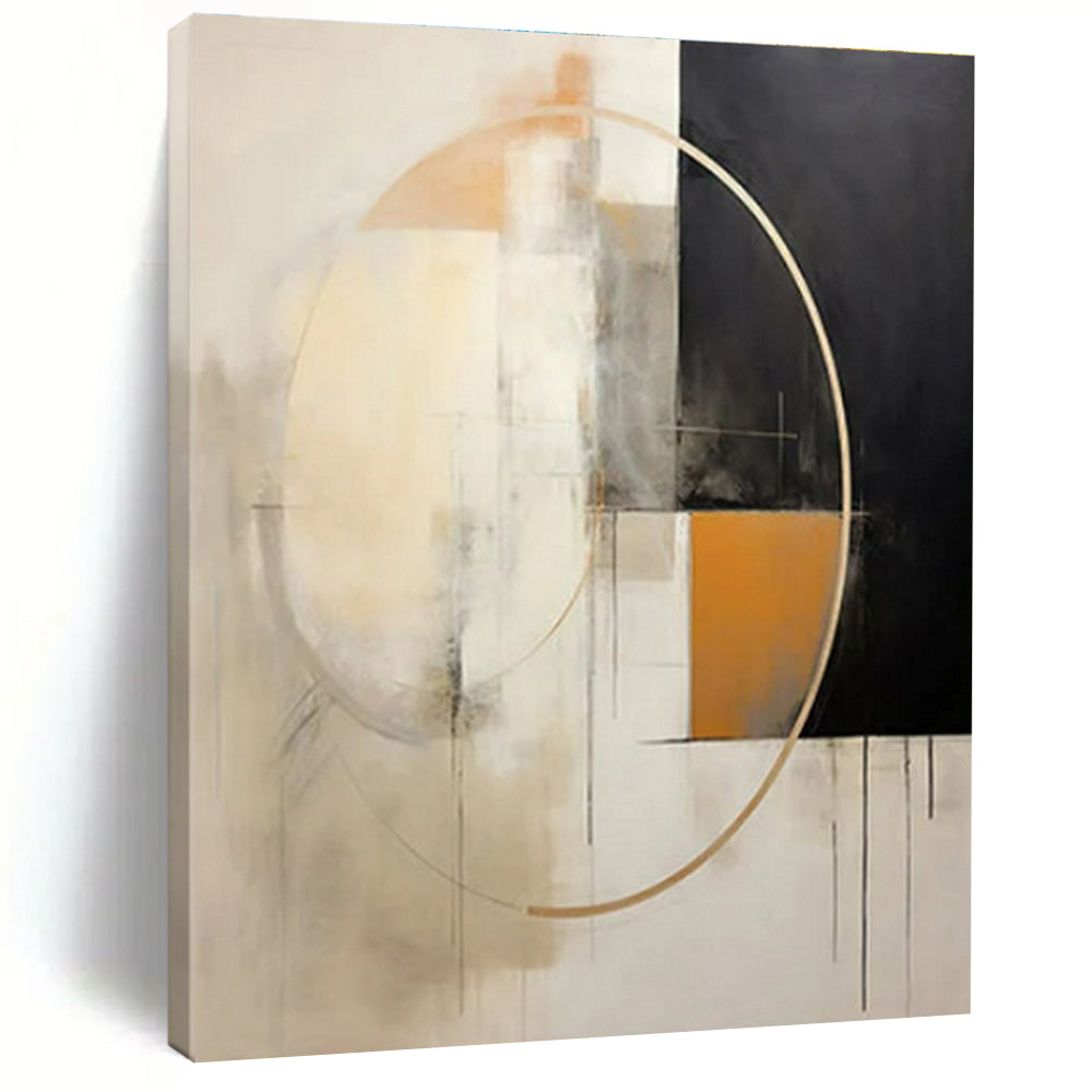 Black, White & Gold Abstract Circles Painting On Canvas PS0820