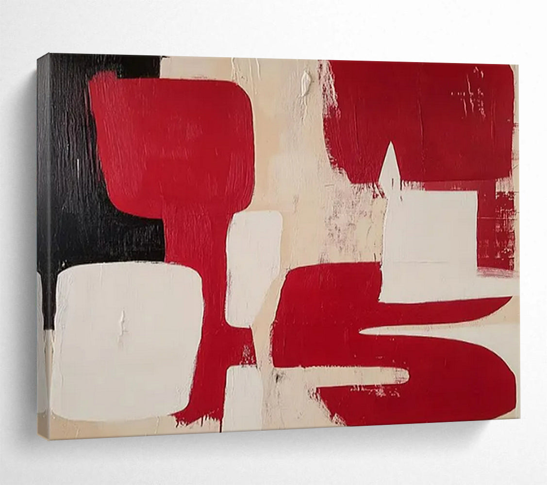 “Red, White, Black Geometric Shapes” Geometric Abstract Painting On Canvas PT1802