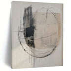 “Dynamic Black - White Abstract with Circular Lines” - Expressive Abstract Painting On Canvas PS0273
