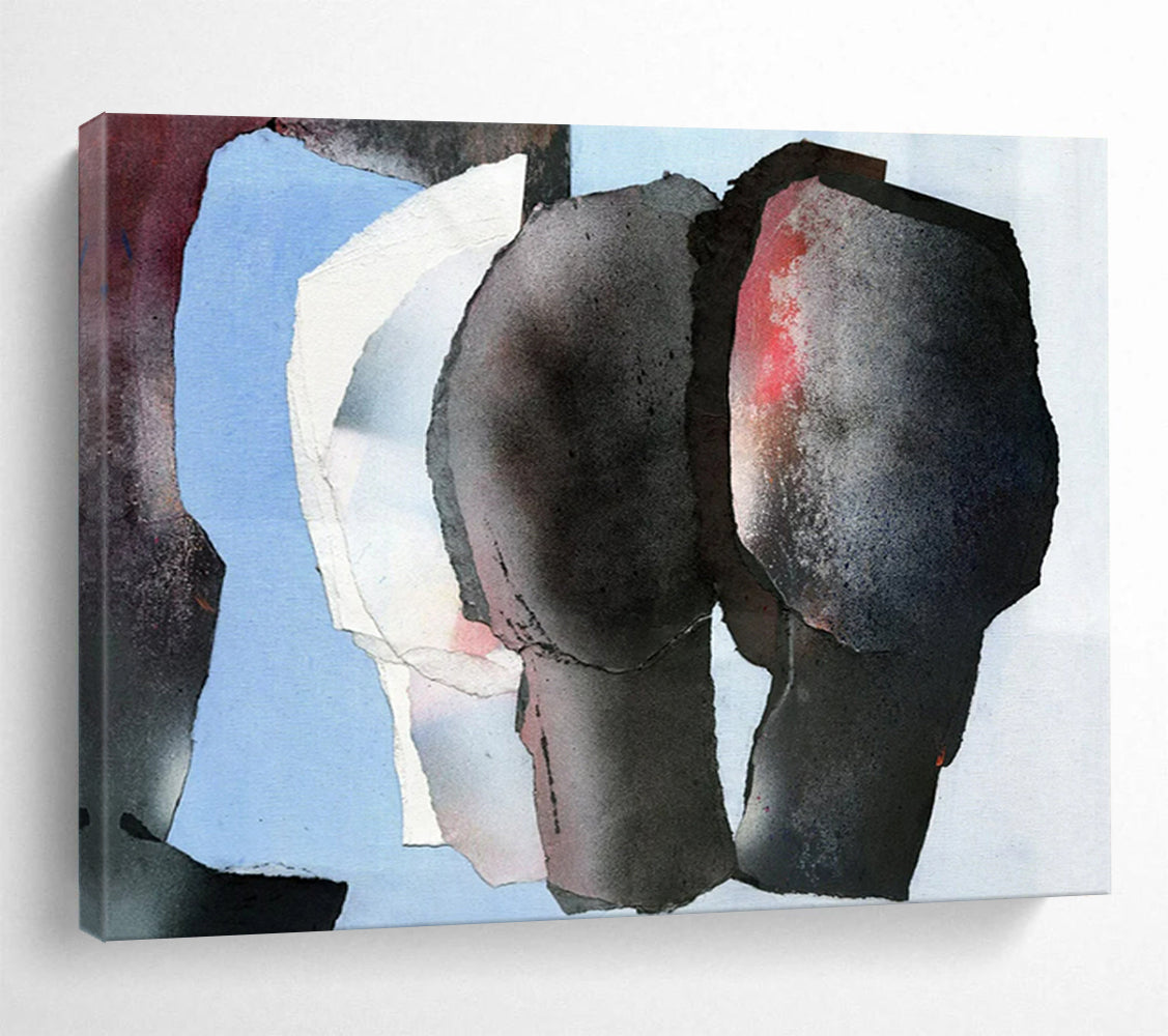 “Mixed Media Black - Blue Figures” - Collage Abstract - Painting On Canvas PT1782