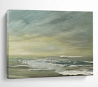 “Muted Coastal Landscape in Greens and Grays” - Subtle Seascape Oil Painting On Canvas PT027