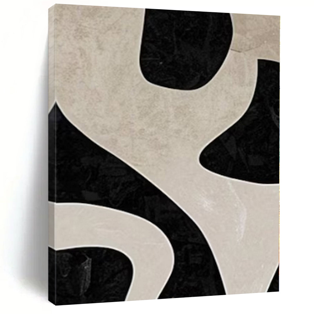 Beige and Black Flowing Shapes "Shadow Dance" Abstract Painting On Canvas PS1100