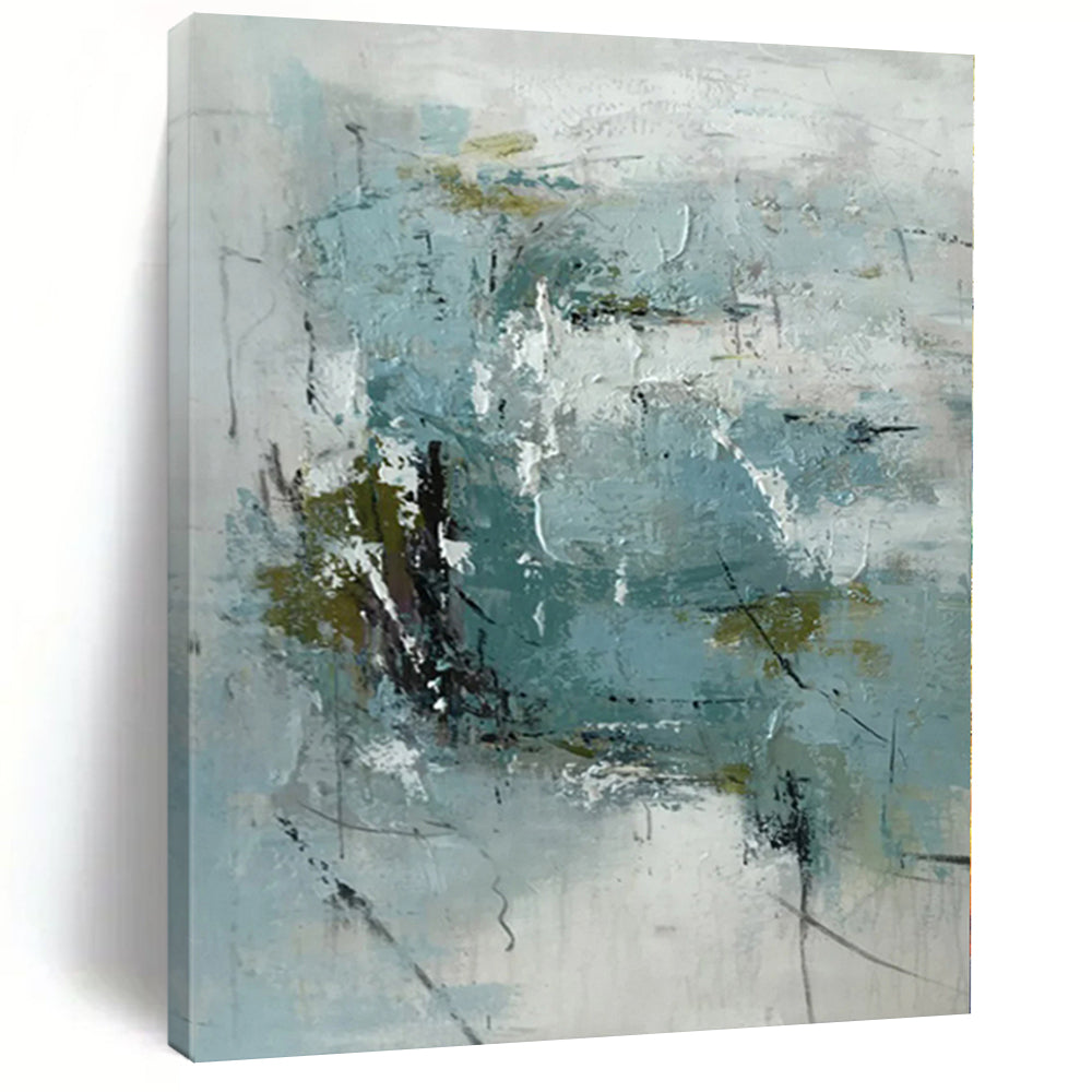 “Blue - Green Abstract Energetic Strokes” - Vivid Abstract Painting On Canvas PS0368