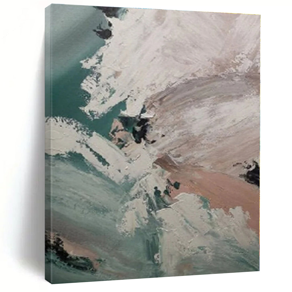 “Turquoise - White Abstract Waves” - Turquoise, White Abstract Seaside Painting On Canvas PS0554