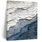 “White and Blue Textured Wave Layers” - Minimalist Ocean Layers Painting On Canvas DS325