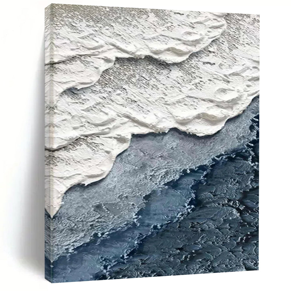 “White and Blue Textured Wave Layers” - Minimalist Ocean Layers Painting On Canvas DS325