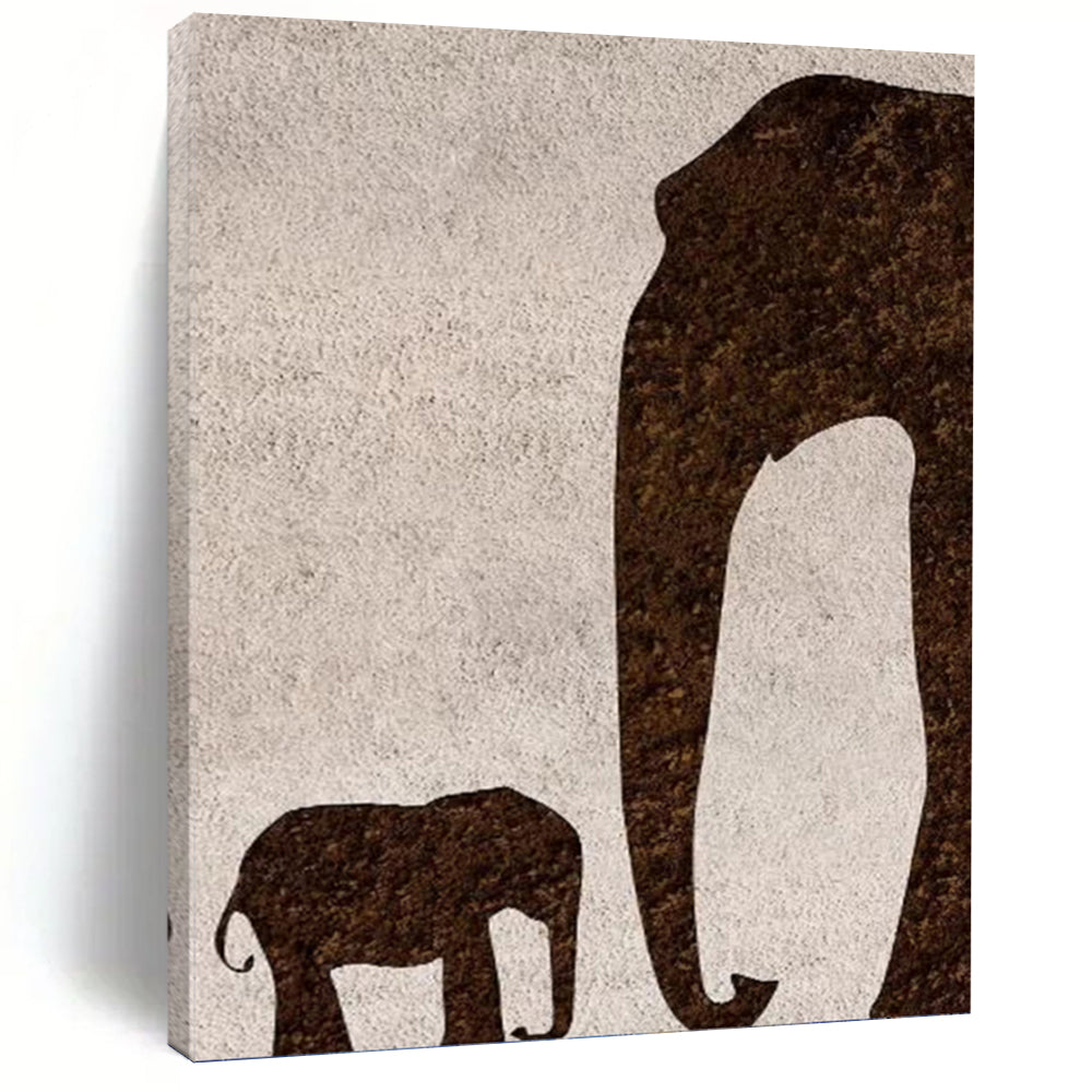 “Brown Elephant Silhouette” - Minimalist Animal Painting On Canvas PT1329