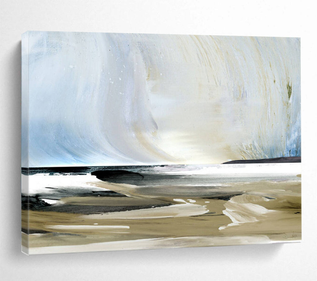 “Coastal Scene with Blue, Beige, and White” - Abstract Seascape Painting On Canvas PT116