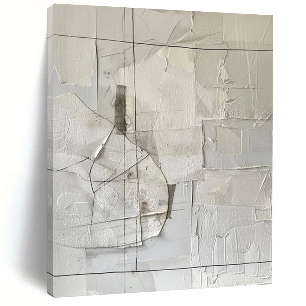 “White - Gray Collage Abstraction” - Mixed - Media Abstract Painting On Canvas DS017