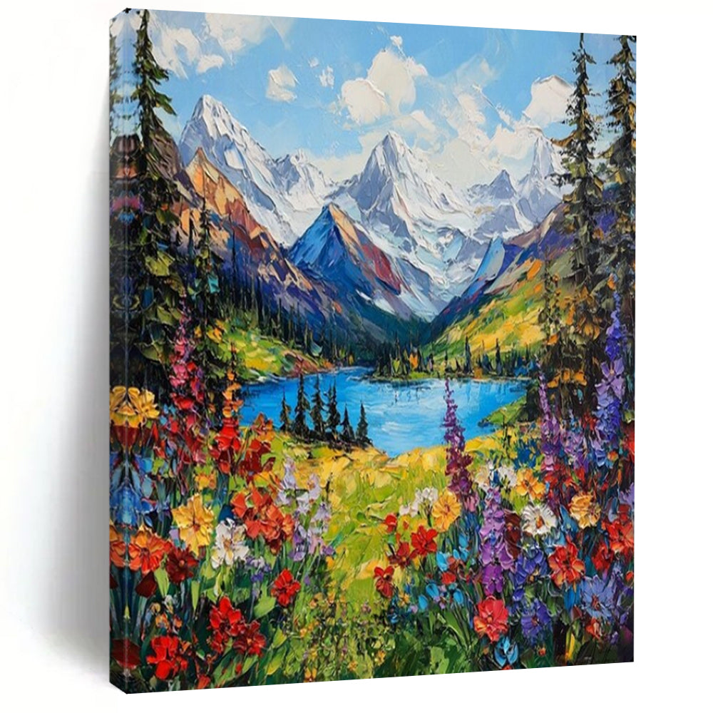 Mountain Paradise Vibrant Impasto Landscape, Painting On Canvas PT2156