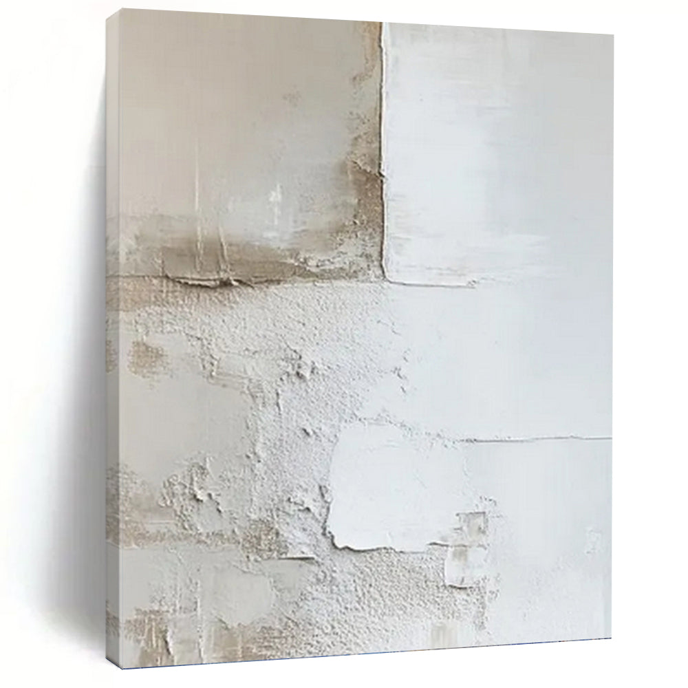 “White and Beige Textured Wall - like Abstract” - Wabi - Sab Style Painting On Canvas PT0977