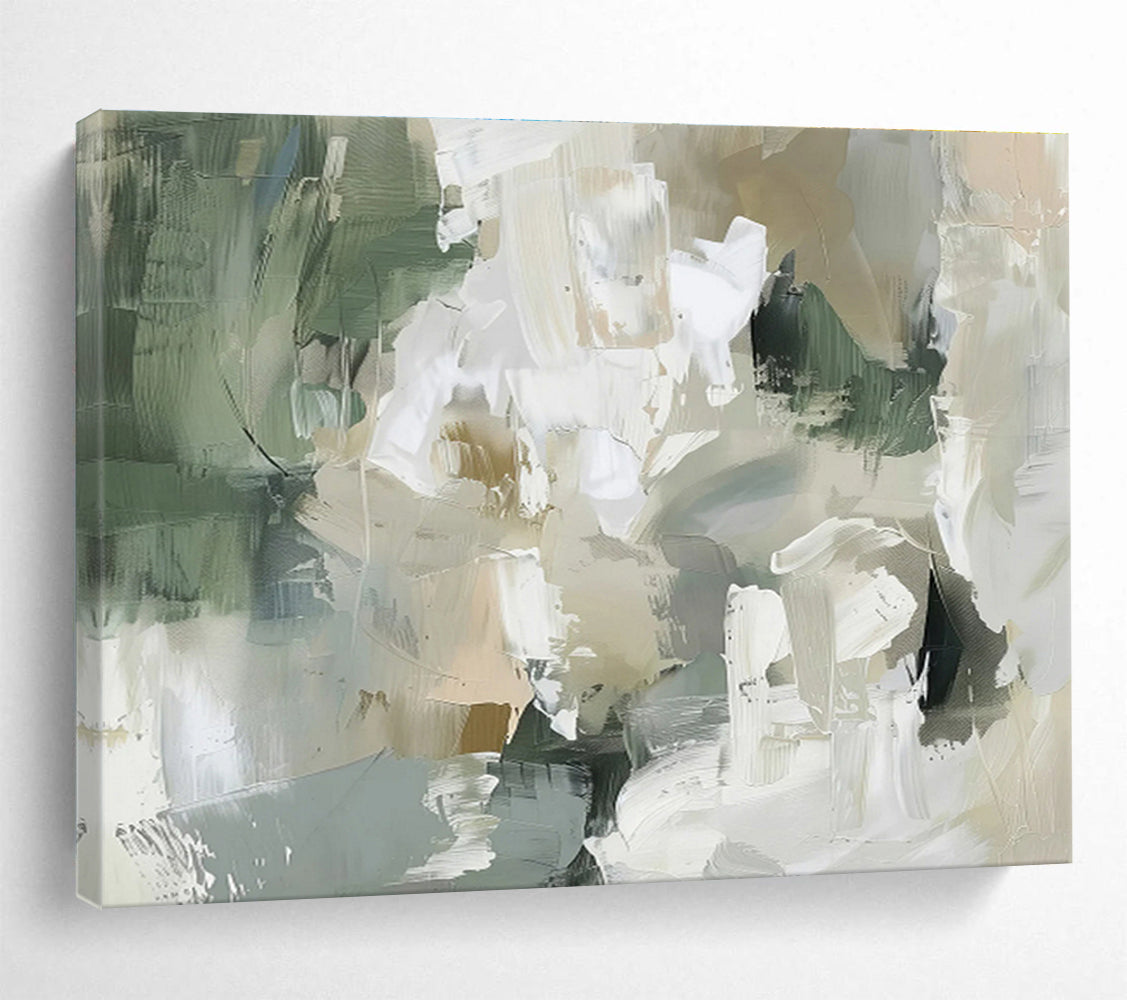 Green & Beige Abstract Fusion Painting On Canvas DKS045