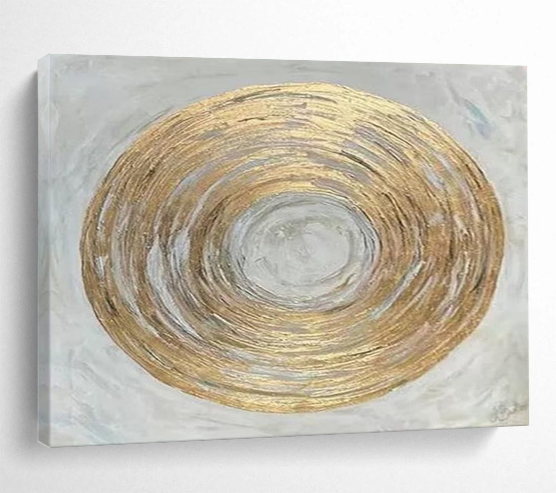“Gold and Silver Circular Abstract” - Metallic Abstract Painting On Canvas PT109