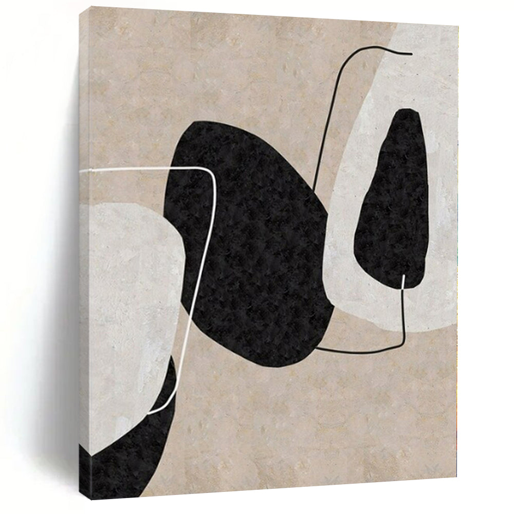Beige, Black and White with Organic Shapes and Lines "Natural Connection" Abstract Painting On Canvas PS1152