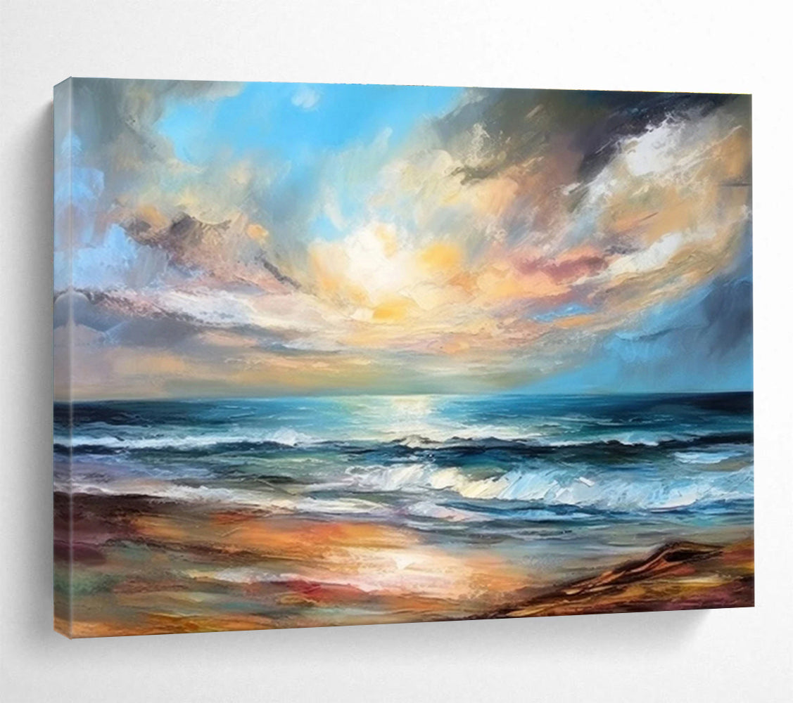 Vibrant Sunset Beach - Colorful Seascape Painting On Canvas DKS338
