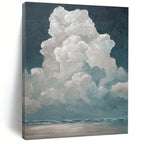 “Cotton Clouds Over Sea” - White, Teal, Sky & Ocean Painting On Canvas PT1459