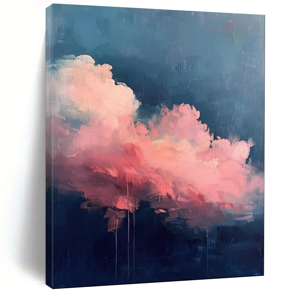 “Pink - Blue Cloudscape with Drips” - Abstract Cloud Painting On Canvas PT1976