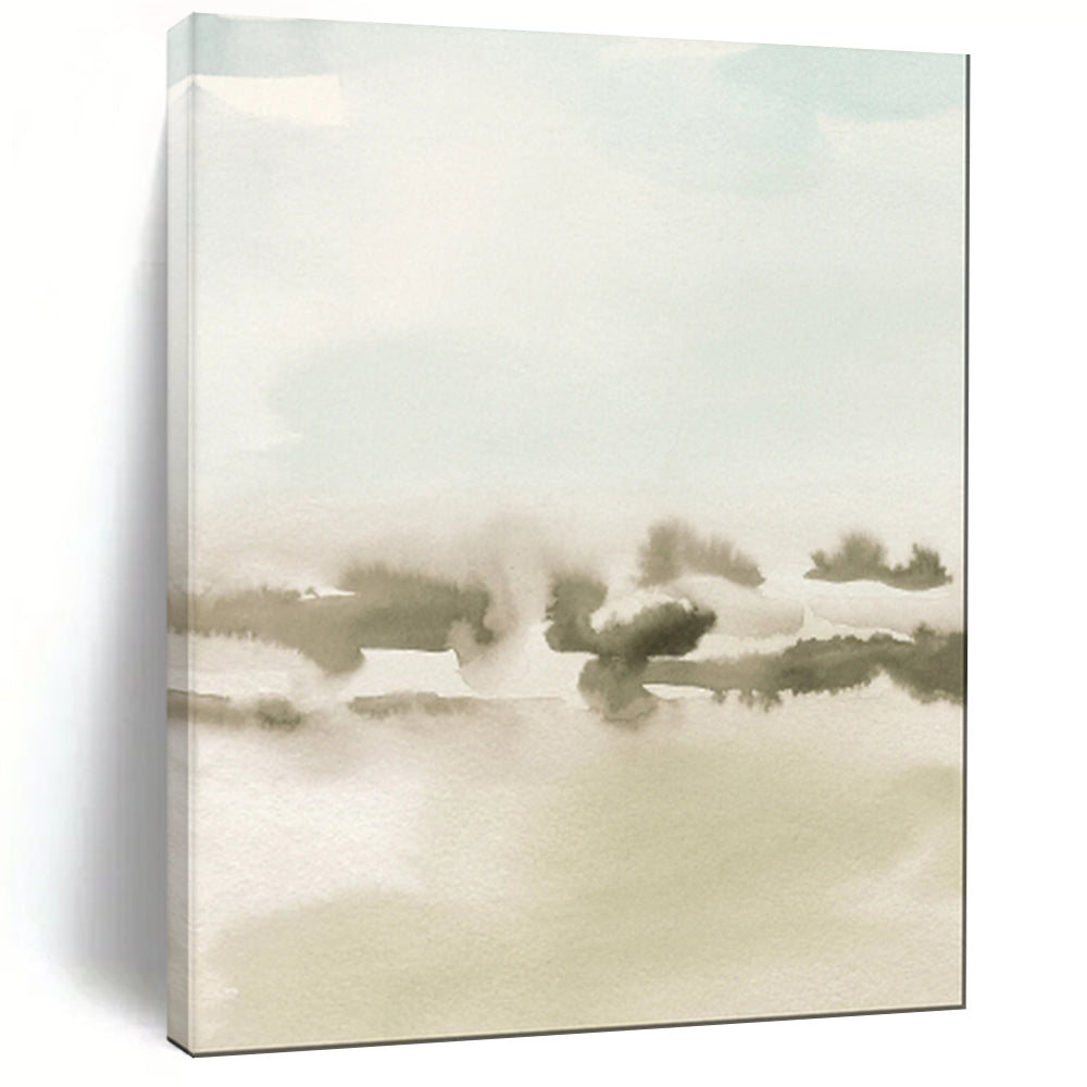 “Soft Green - Gray Watercolor Landscape” - Watercolor Abstract Painting On Canvas PT1963