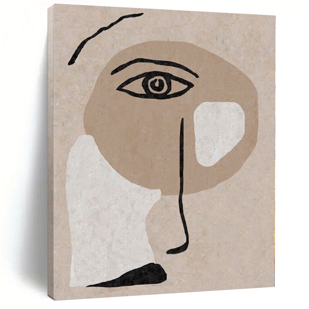 Beige, Brown, White and Black with Abstract Facial Features "Subtle Visage" Abstract Painting On Canvas PS1144