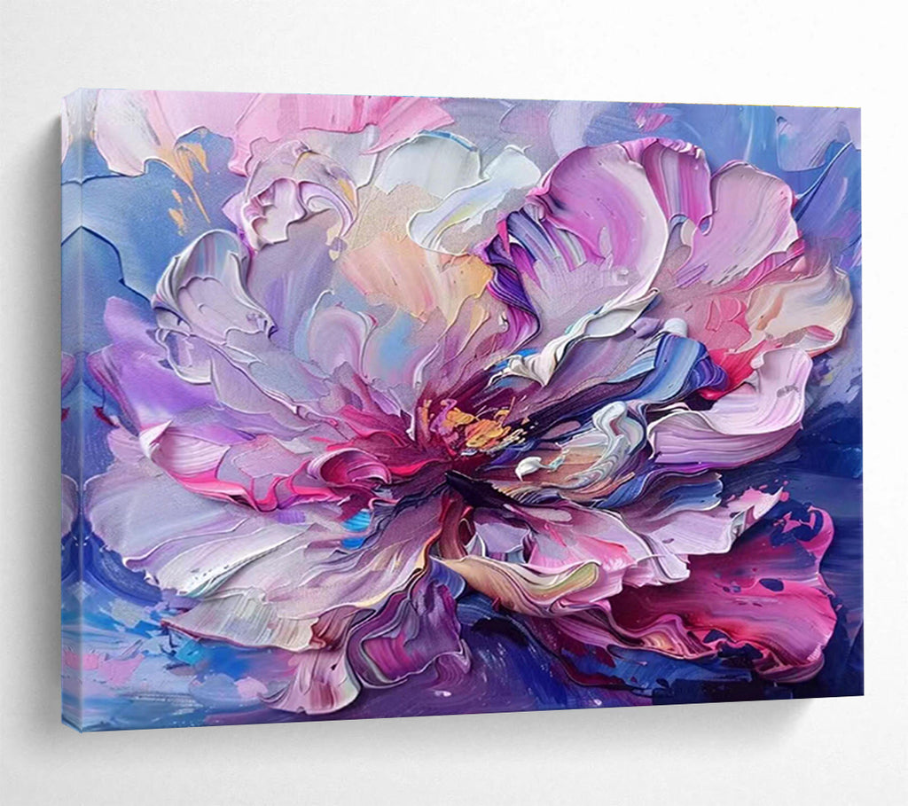 “Vibrant Peony Burst” - Colorful Pink & Purple Floral, Textured Flower Oil Painting On Canvas DKS681
